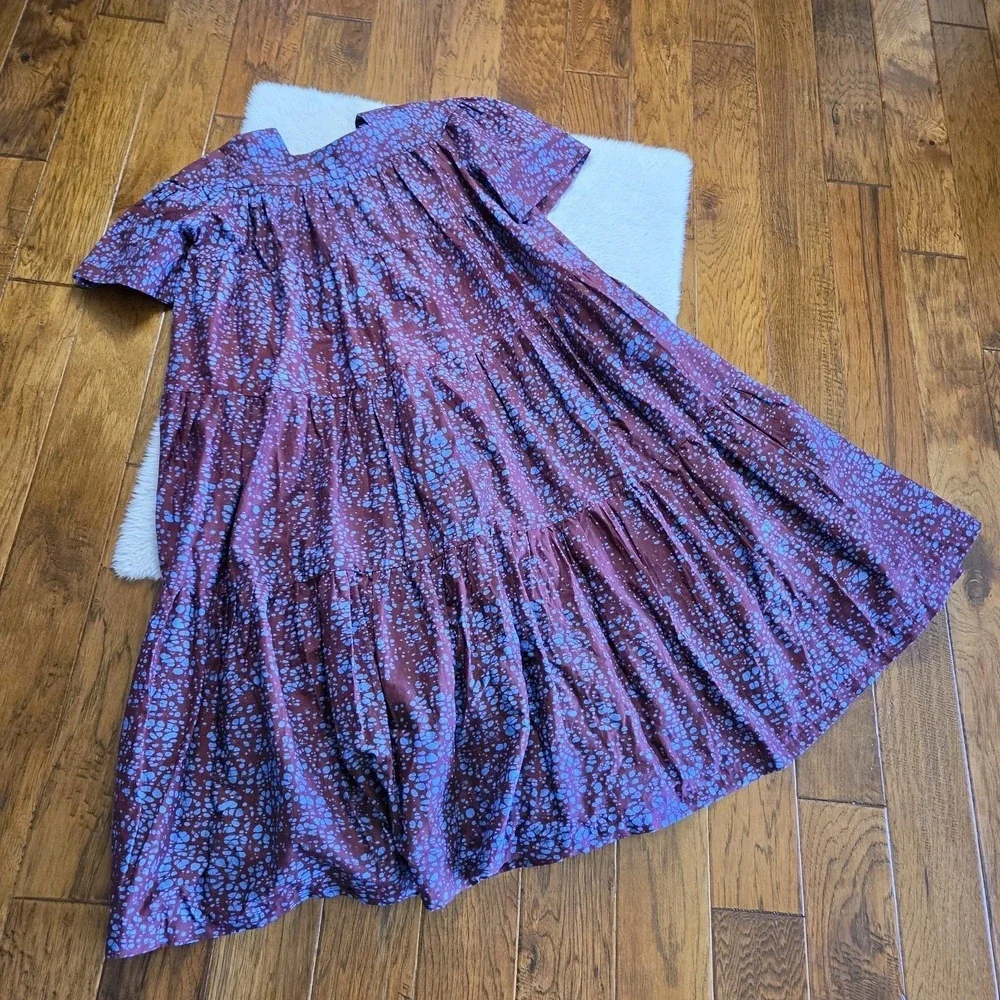 ODILE JACOBS Flounce Dress One Size Puff Sleeve Kaftan 100% Cotton